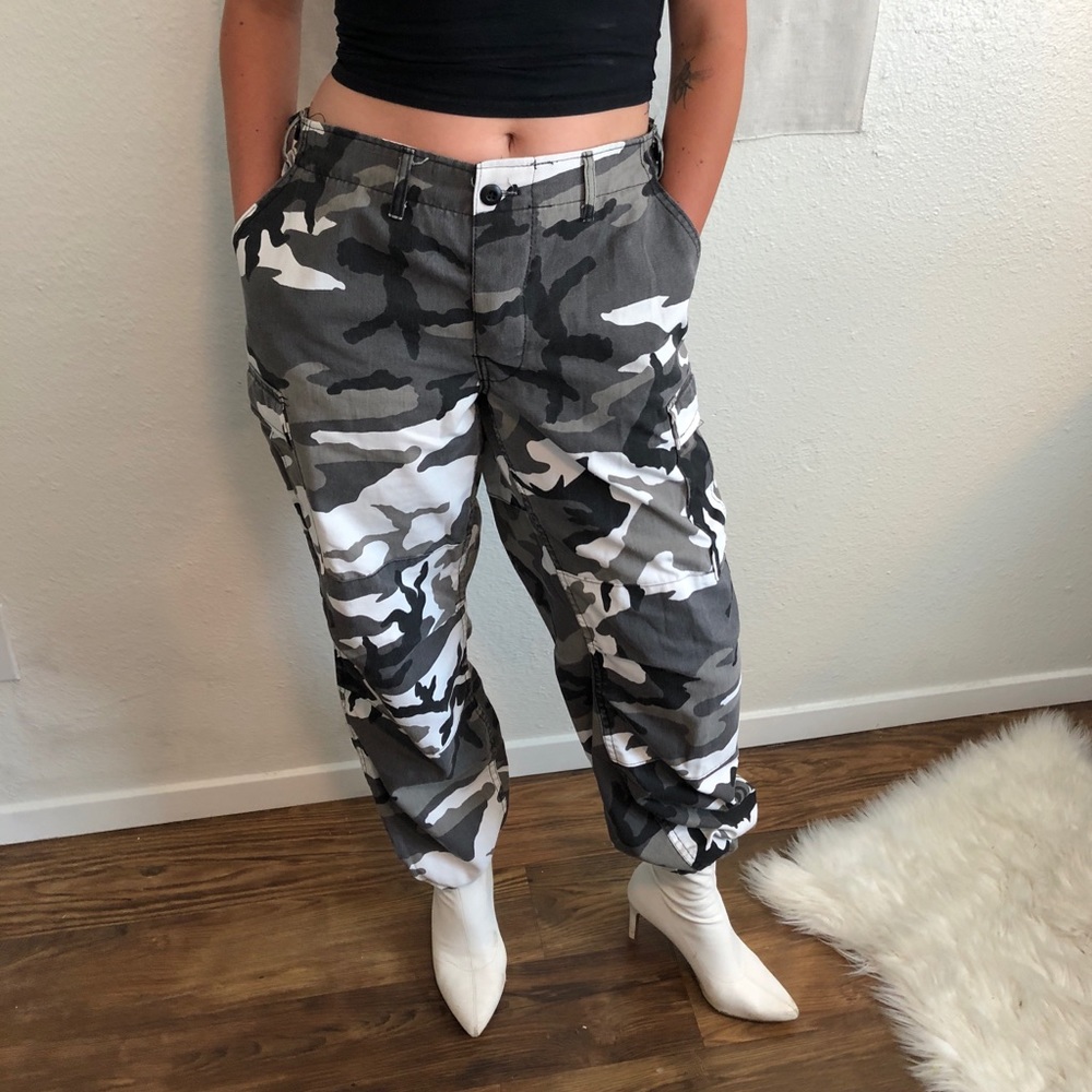 Black and White Camo Oversized Cargo Pants